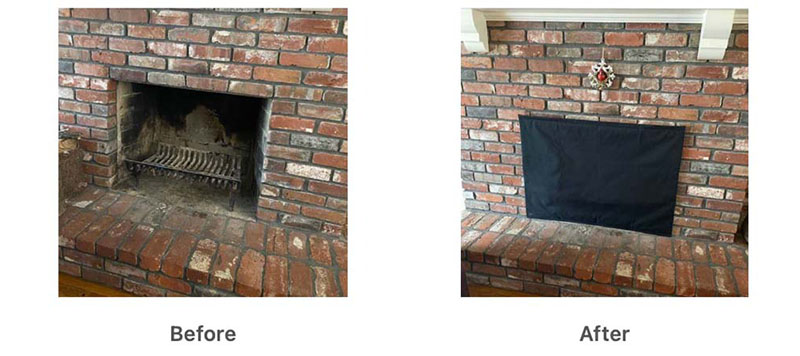 Fireplace energy saver before and after